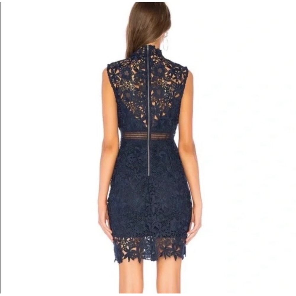 Bardot Navy Blue Floral Guipure Lace High Neck Tiered Cocktail Dress Size 12 - Picture 7 of 9